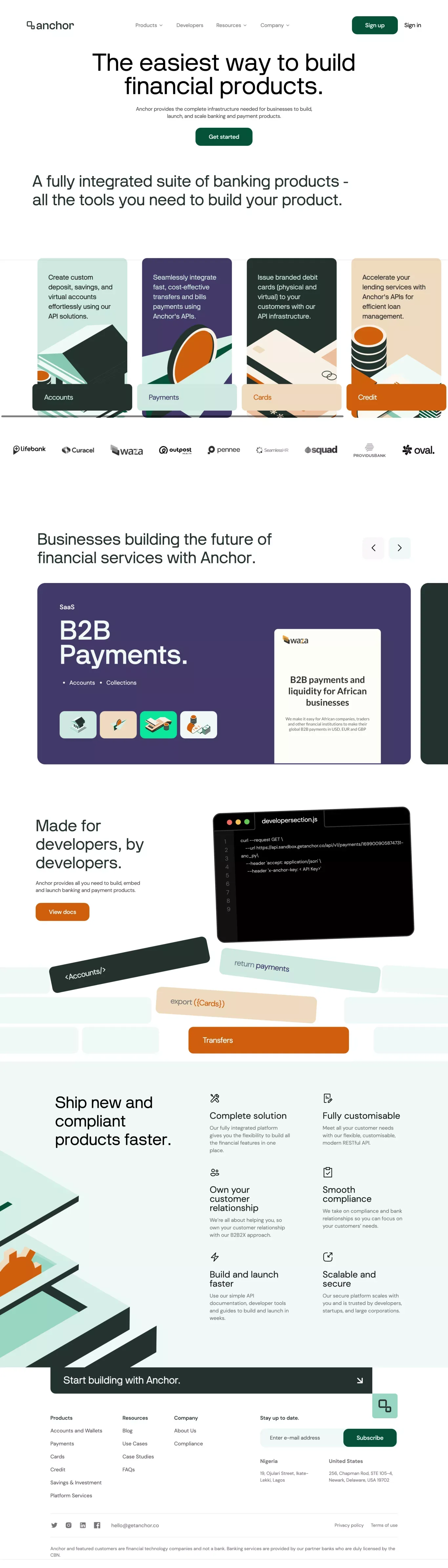 Anchor | The Easiest Way to Build Financial Products - Landing design