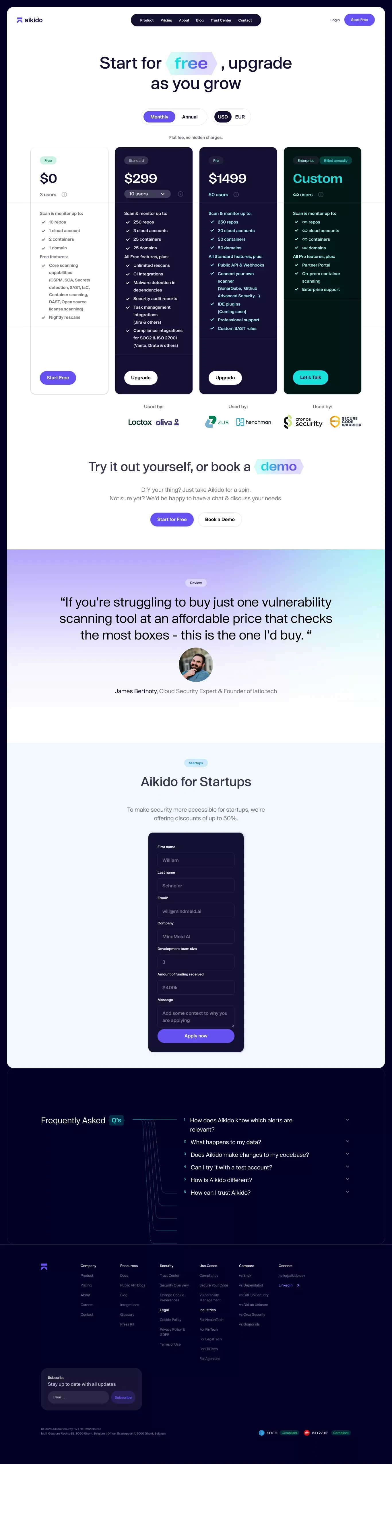 Pricing - Aikido Security - Pricing design