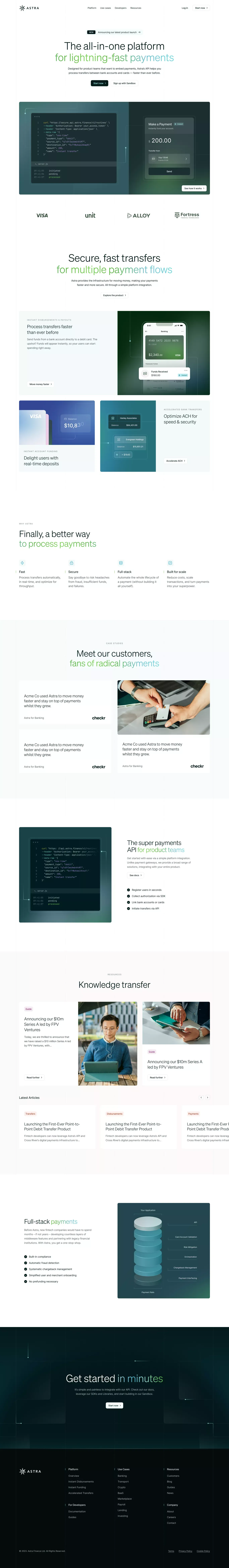 Astra | Fast, secure transfers - Landing design