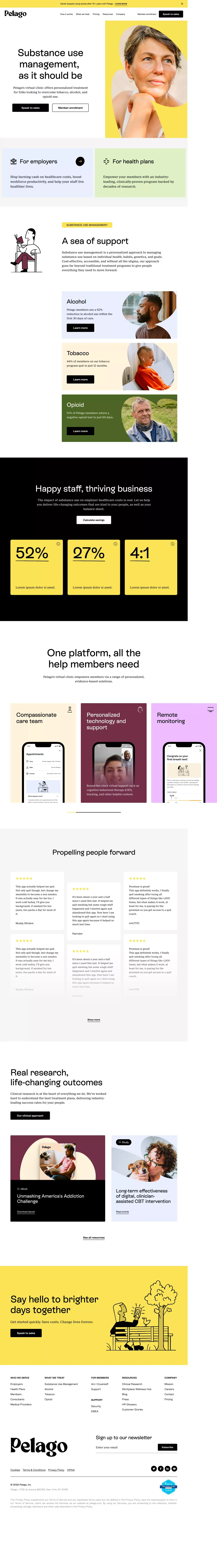 Pelago | Virtual clinic for substance use management - Landing design