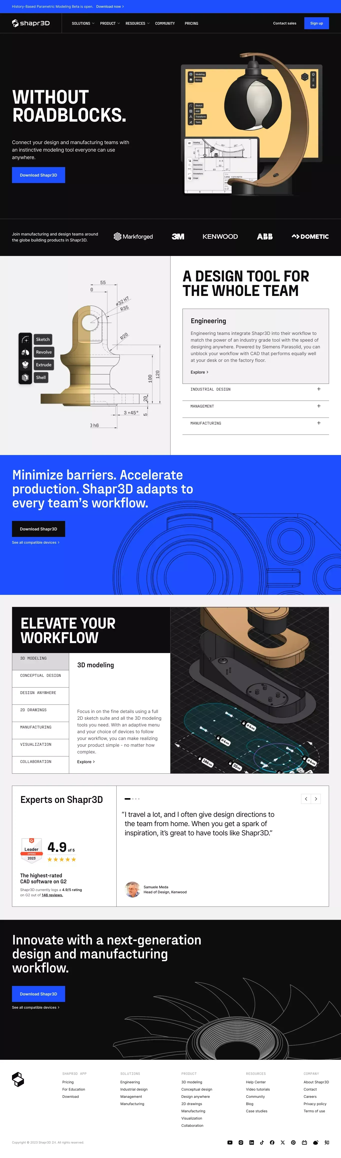 Shapr3D | CAD: Design to Manufacturing | Windows, Mac, iPad - Landing design