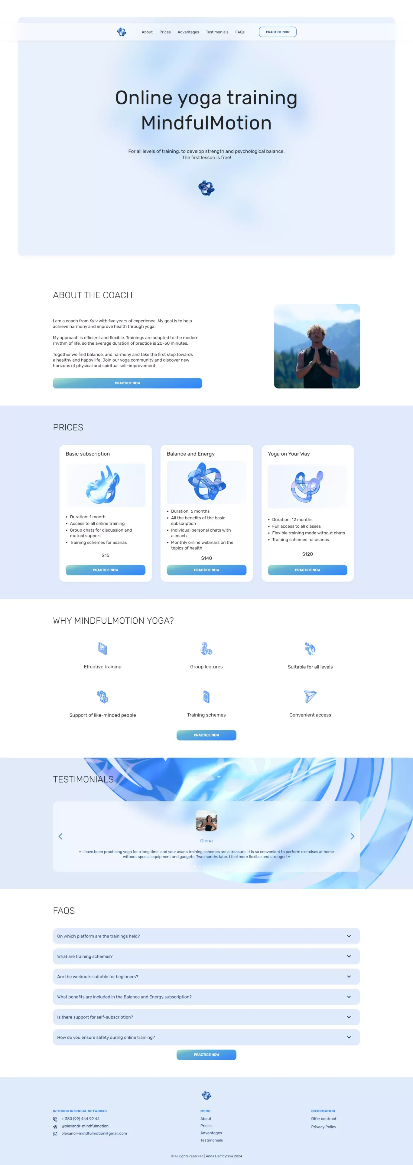MindfulMotion Online Yoga - Landing design