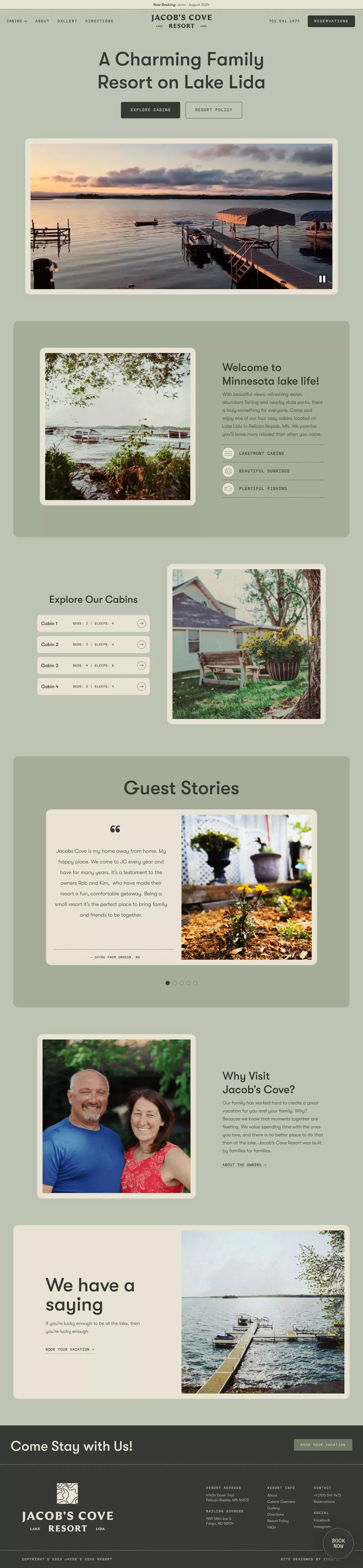 Jacob's Cove Resort | Lake Lida Minnesota - Ecommerce design