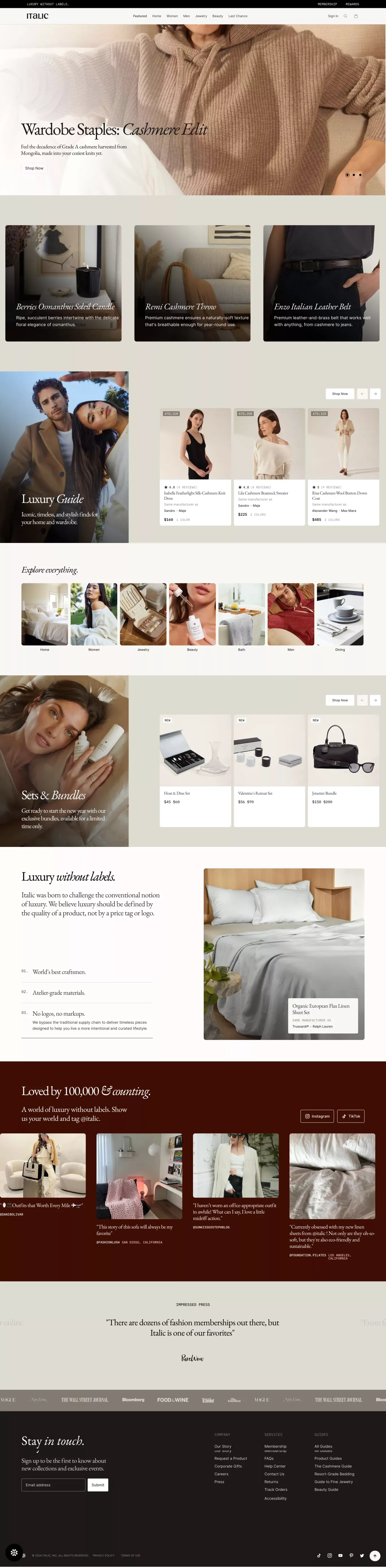 Italic | Luxury without labels. - Ecommerce design