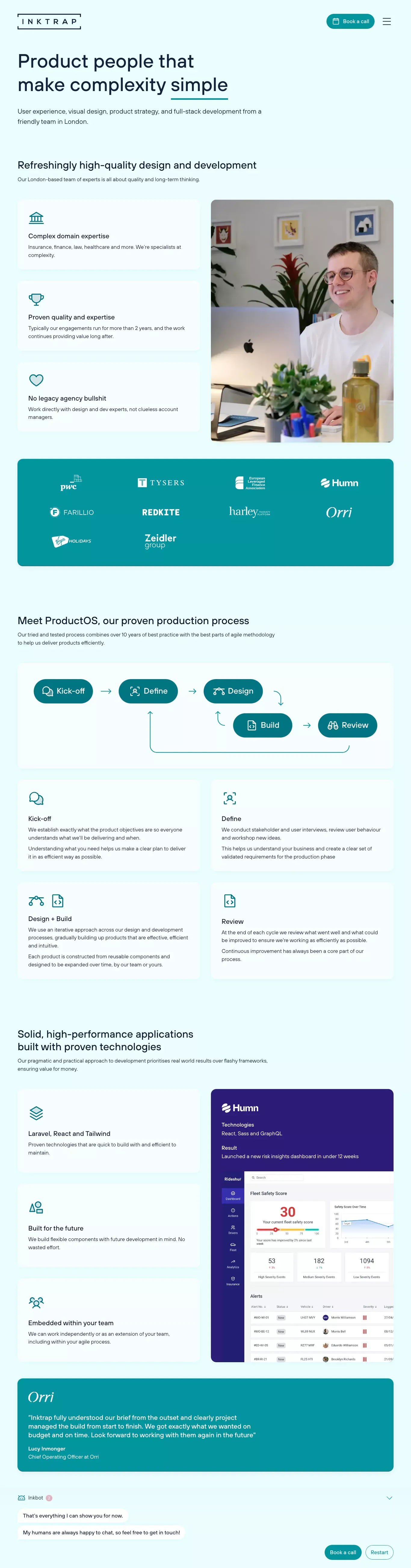 Inktrap - Product Design and Development, Done Right - Landing design