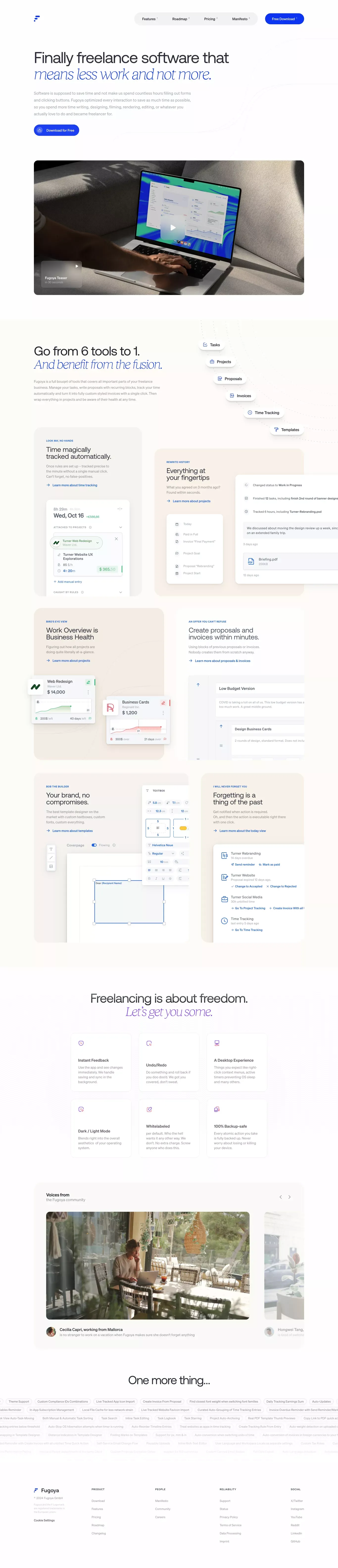 Fugoya - Polished productivity software for for freelance professionals. - Landing design