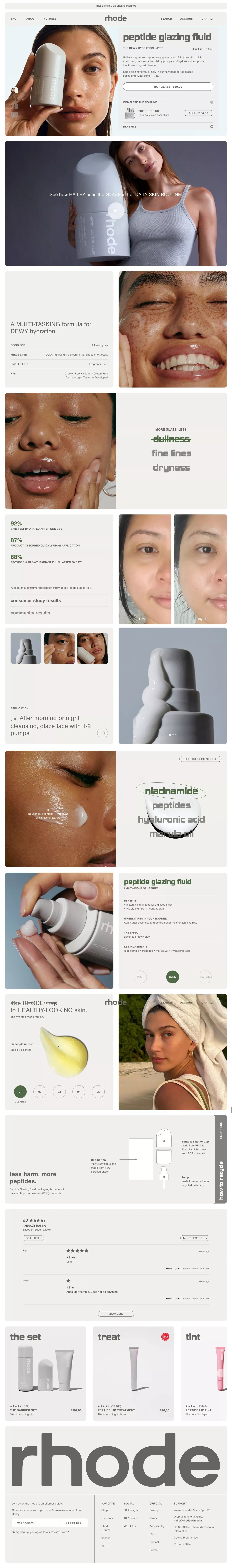 peptide glazing fluid | rhode skin - Product page design