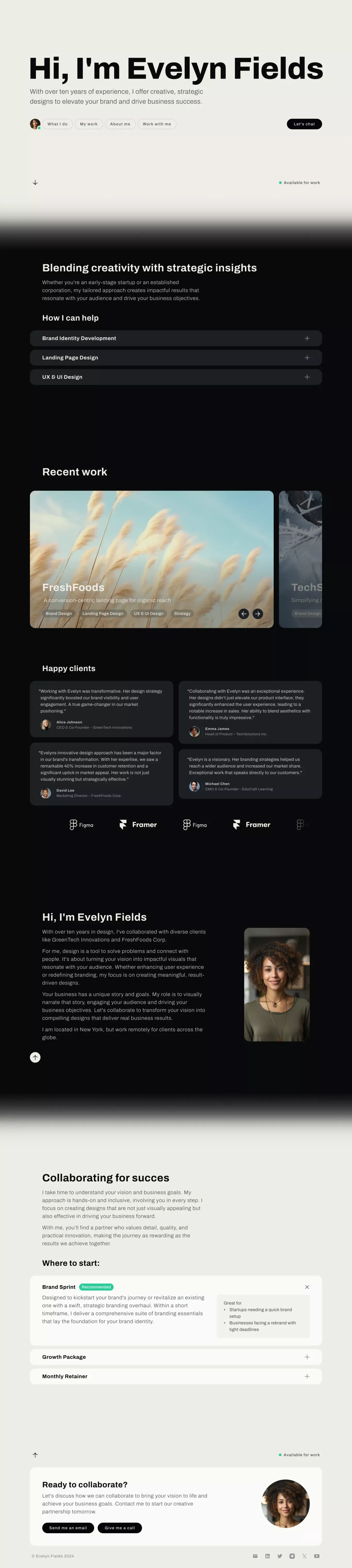 Finch â Personal Landing Page for Freelancers â Framer Template - Landing design