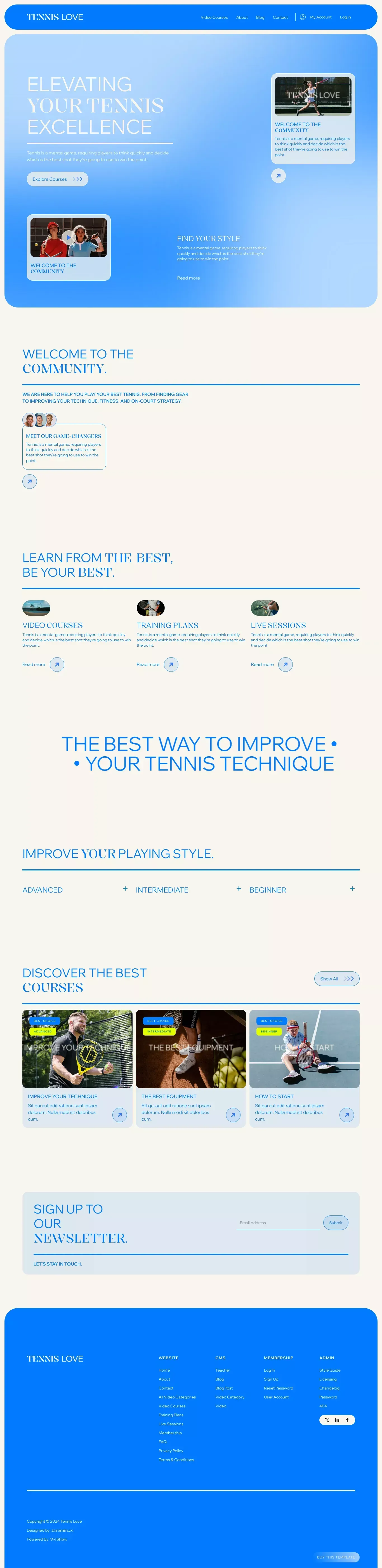 Tennis Love - Webflow Ecommerce website template - Template design