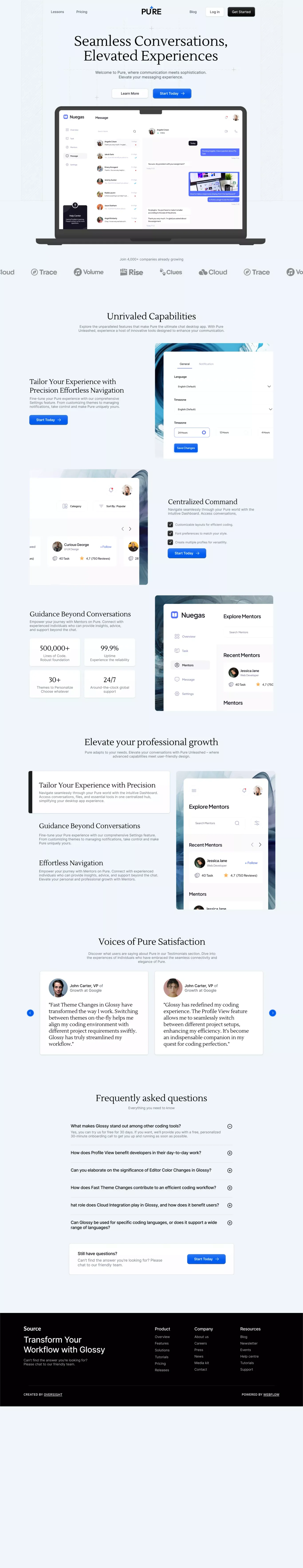 Pure - Webflow HTML website template - Template design
