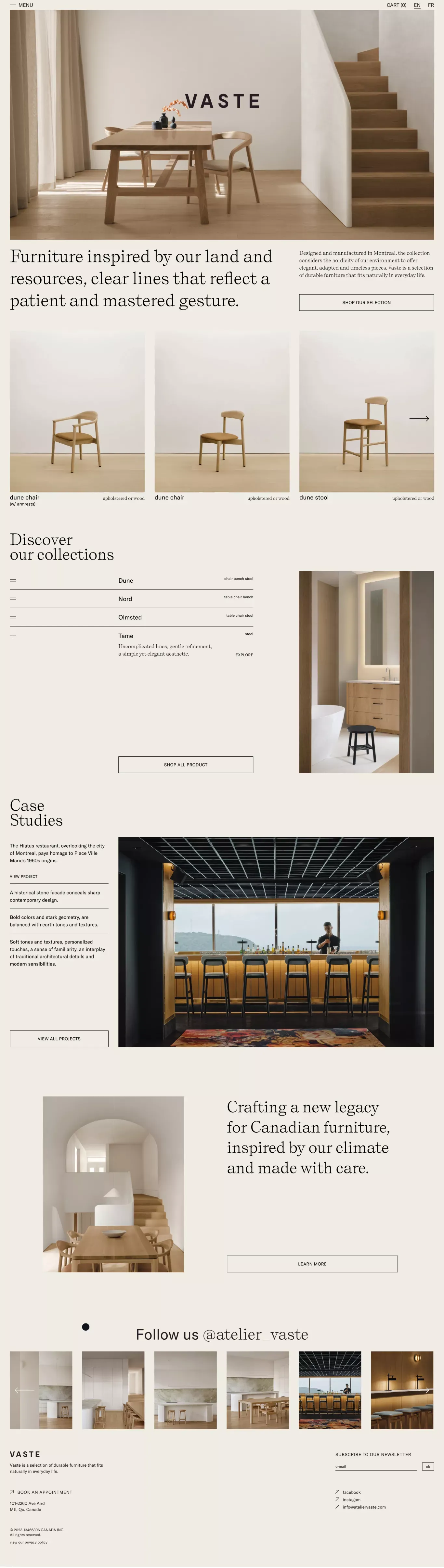 Atelier Vaste - Ecommerce design