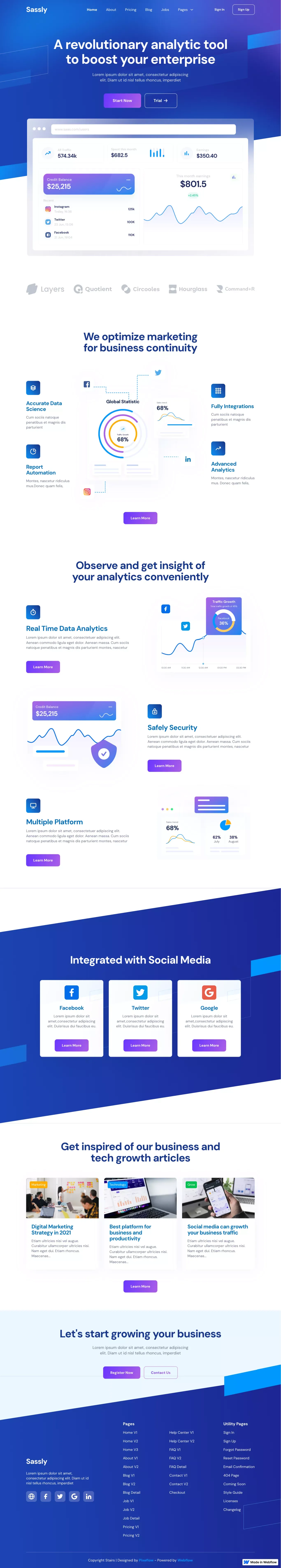 Sassly - Webflow HTML Website Template - Template design
