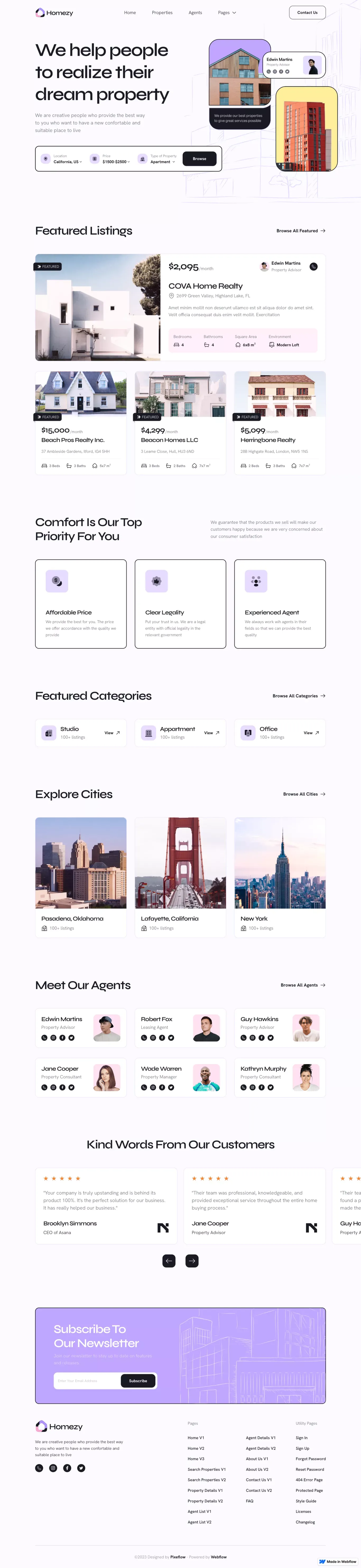 Homezy - Webflow HTML Website Template - Template design