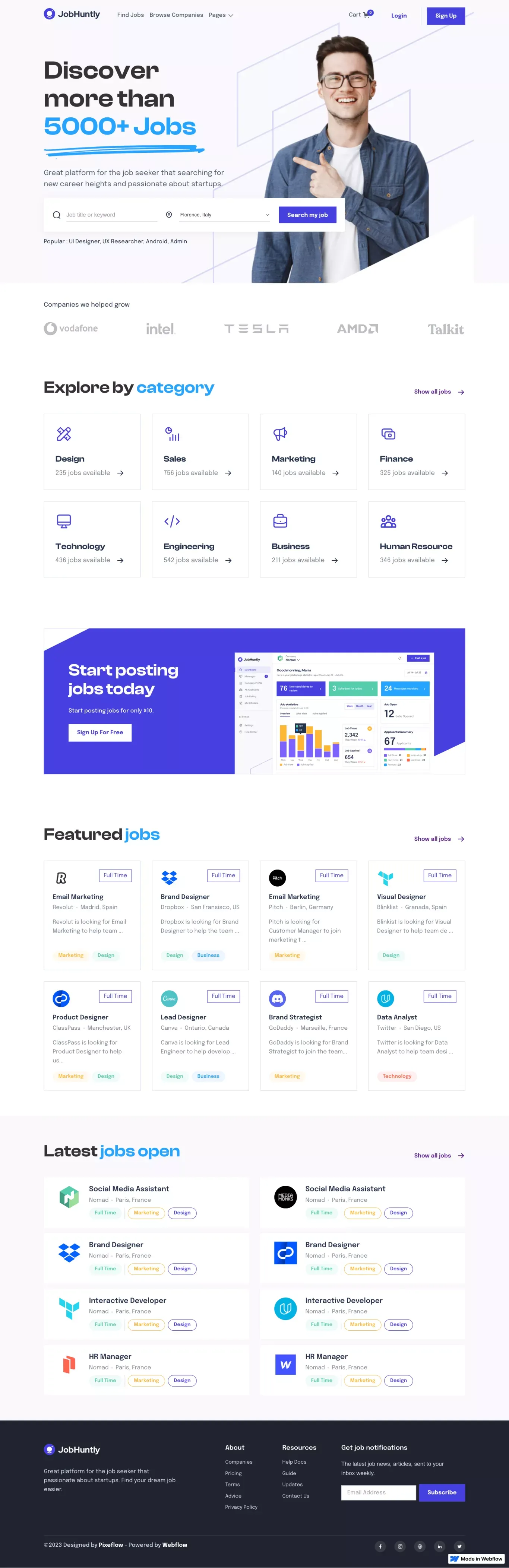 Jobhuntly - Webflow HTML Website Template - Template design