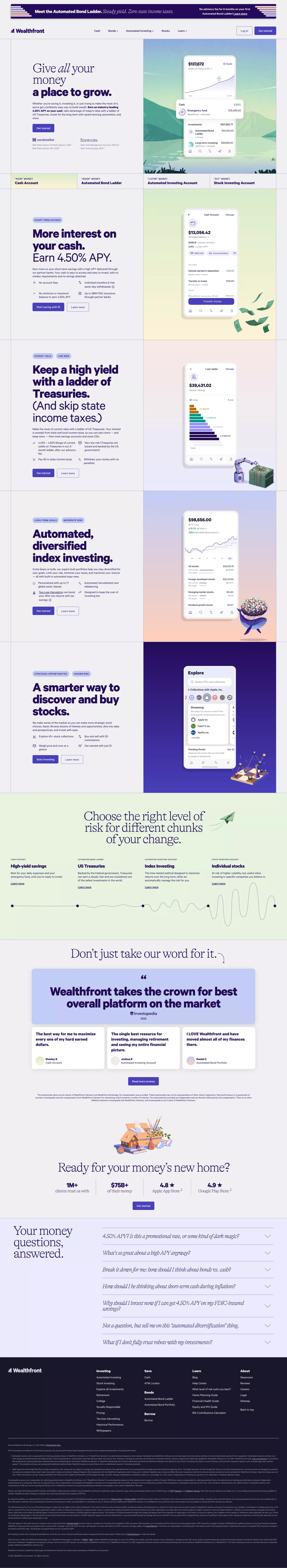 Give all your money a place to grow | Wealthfront - Landing design