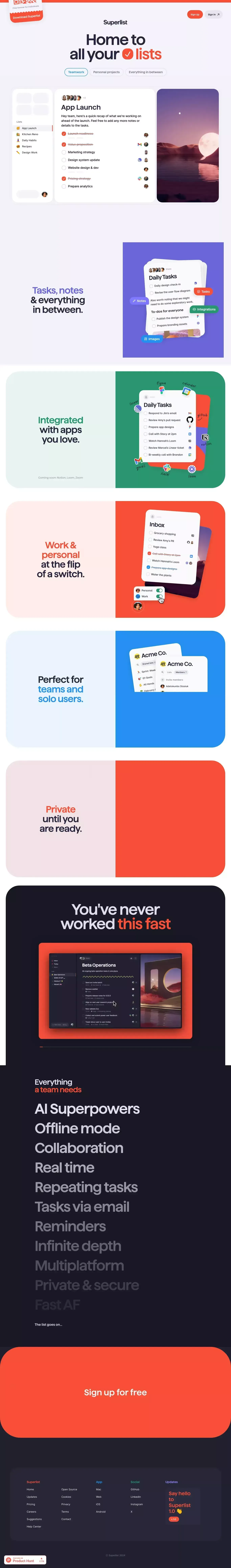 Superlist: Home to all your lists - website design