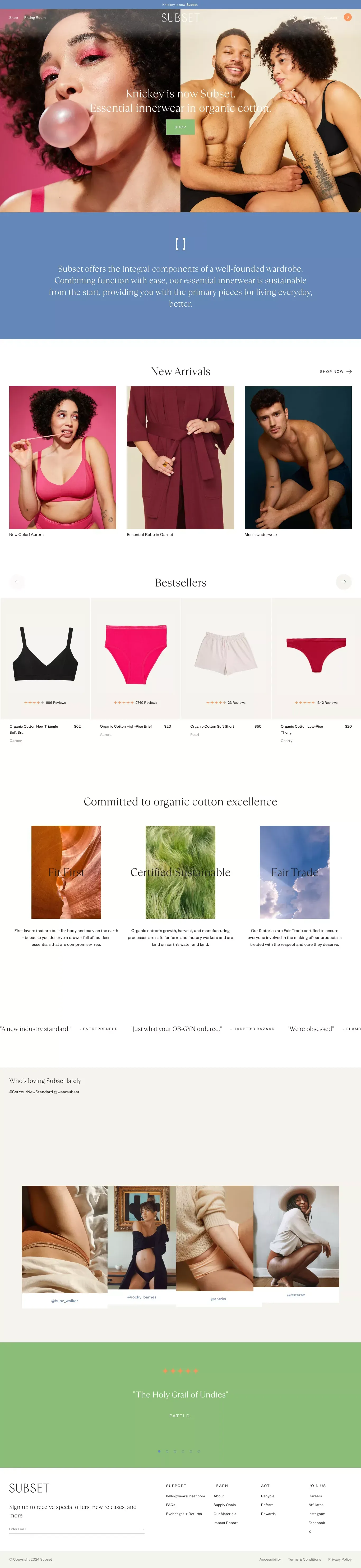 Subset: Essential Innerwear, Underwear, Bras, Lounge in Organic Cotton - Ecommerce design