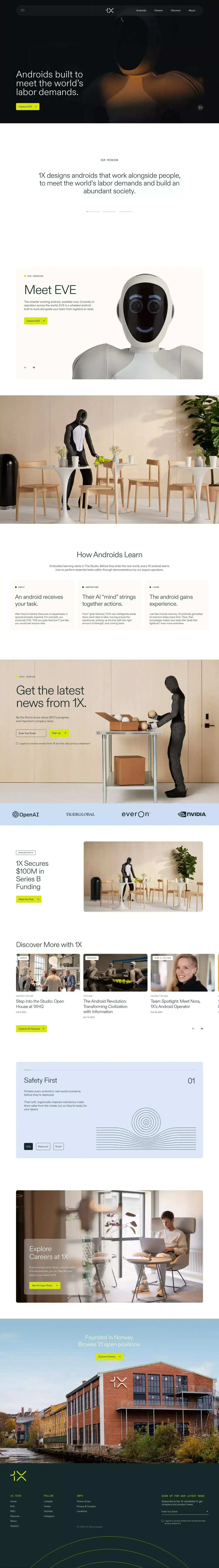 1X Technologies | Androids Built to Benefit Society - Landing design