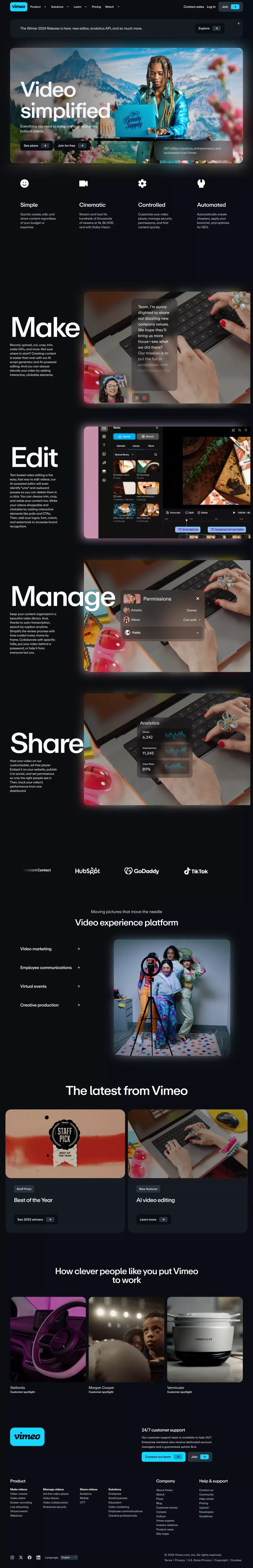 Vimeo - Video Experience Platform with AI - Landing design