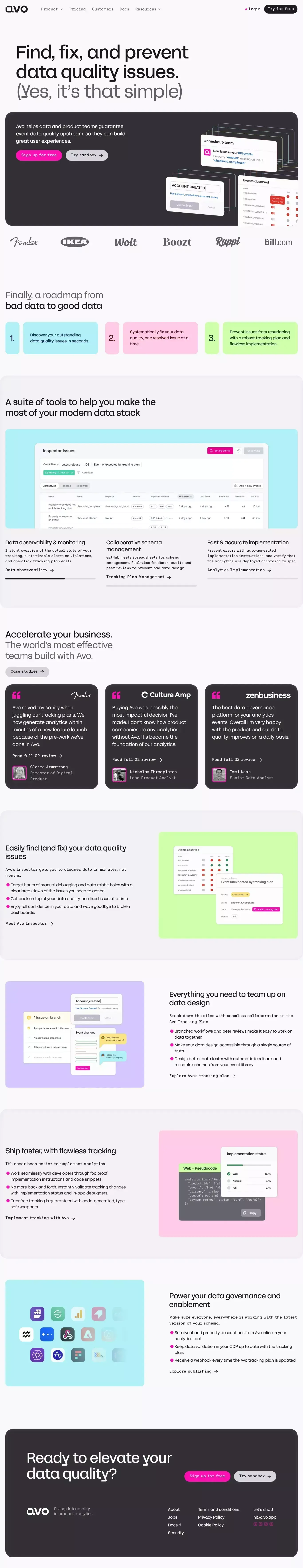 Avo: Find, fix and prevent data quality issues - Landing design