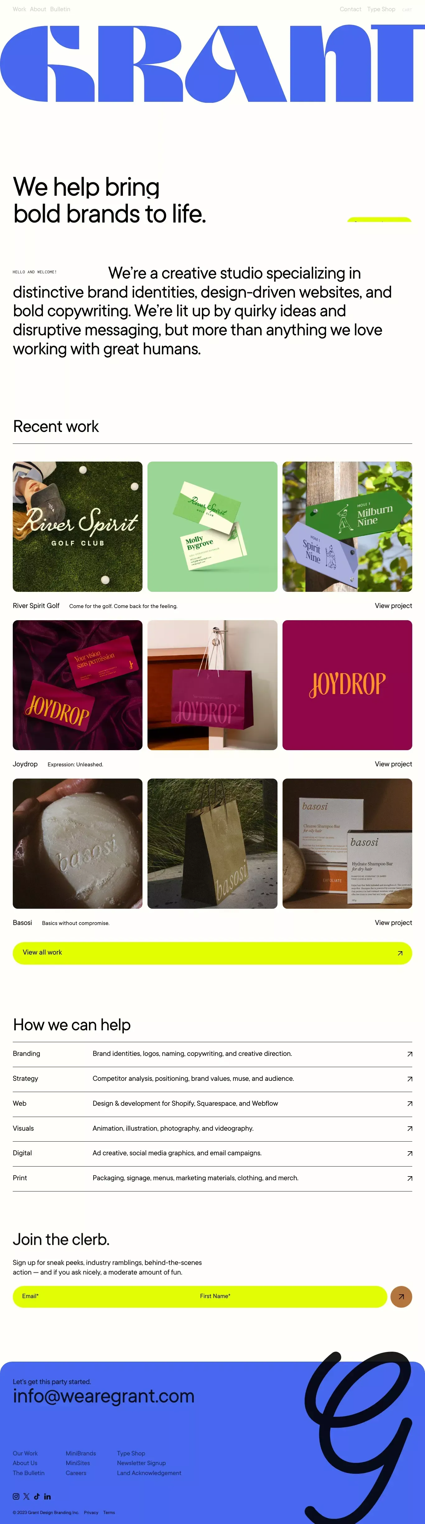 Grant: A Friendly Creative Studio. - Portfolio design