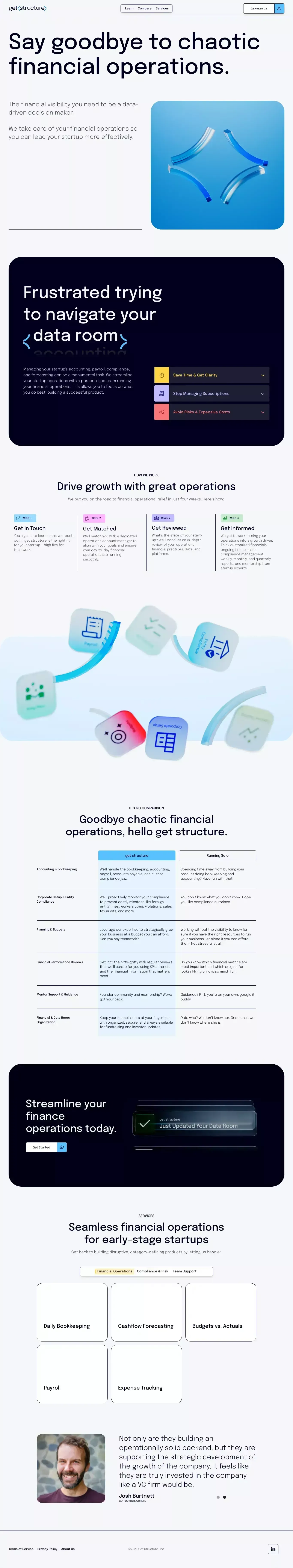 Get Structure with Financial Operations and Bookkeeping for your Startup - Landing design