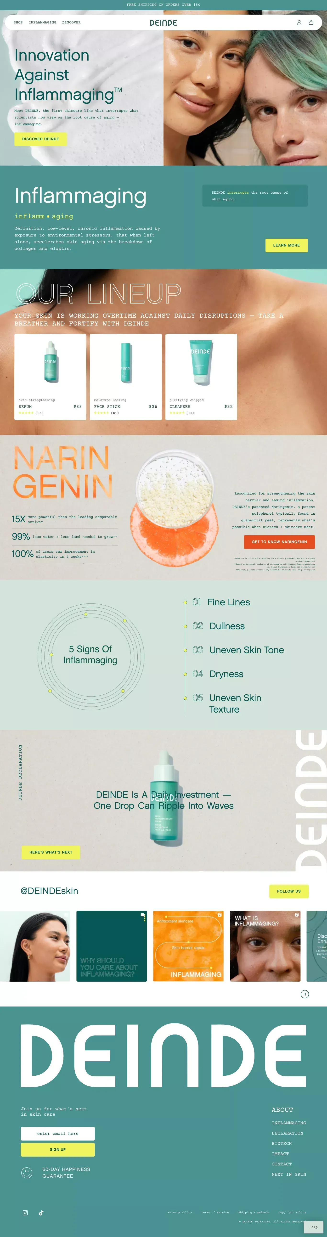 DEINDE: Interrupt Inflammaging with Biotech-Powered Skincare - Ecommerce design