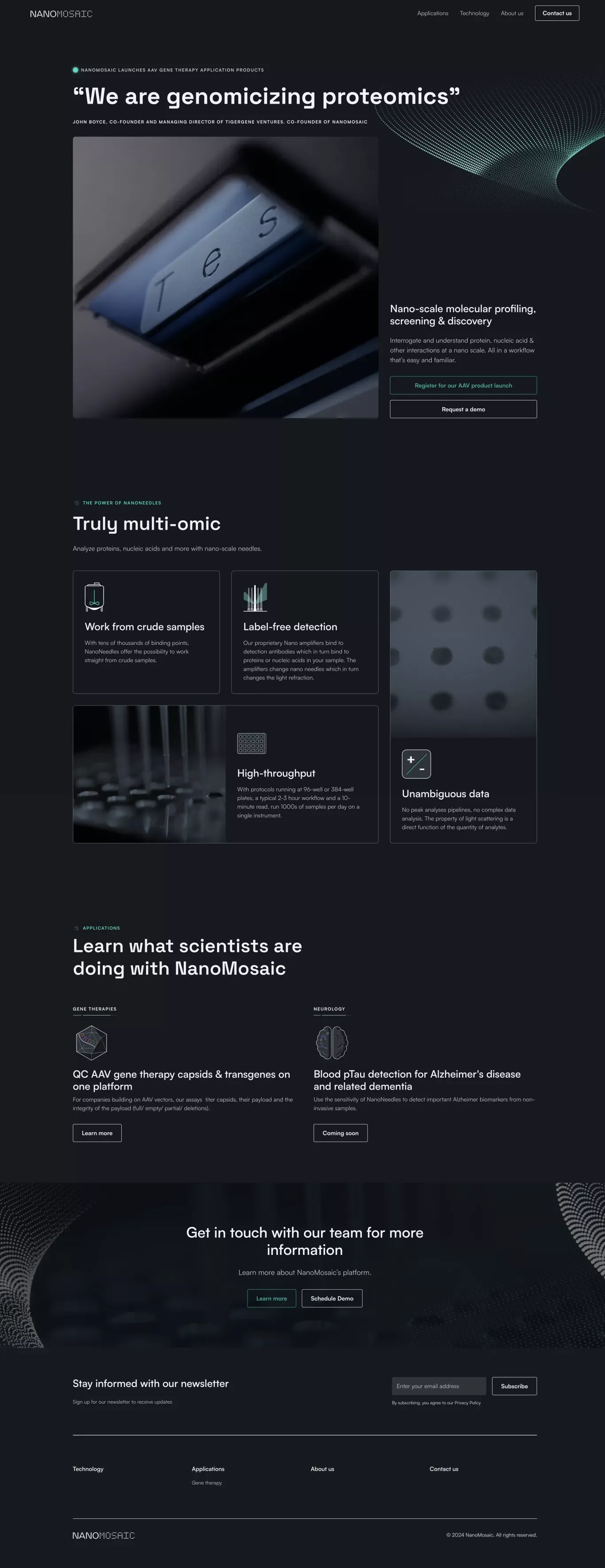 NanoMosaic | Nano-scale molecular profiling, screening & discovery - Landing design