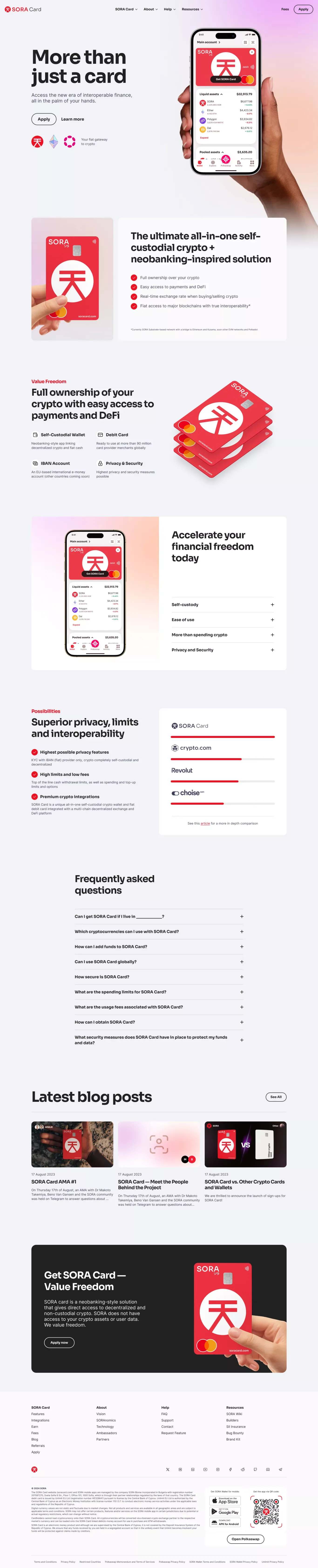 SORA Card | Value Freedom - Product page design