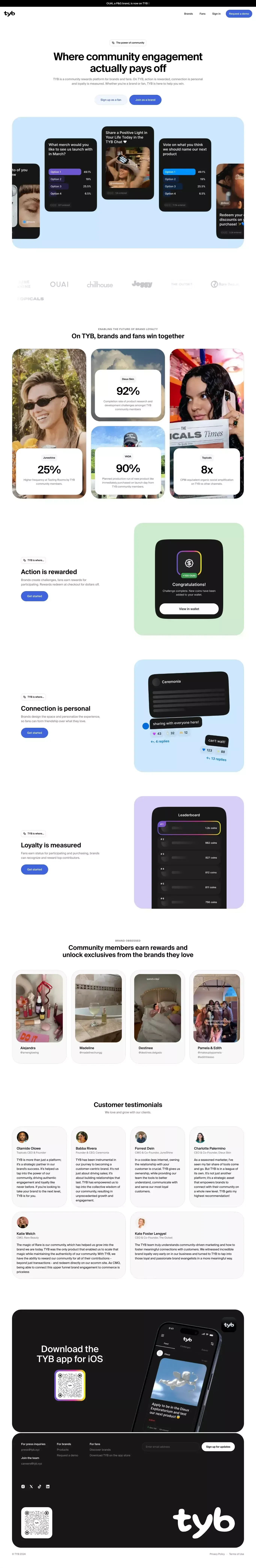Community Rewards Platform | TYB - Landing design