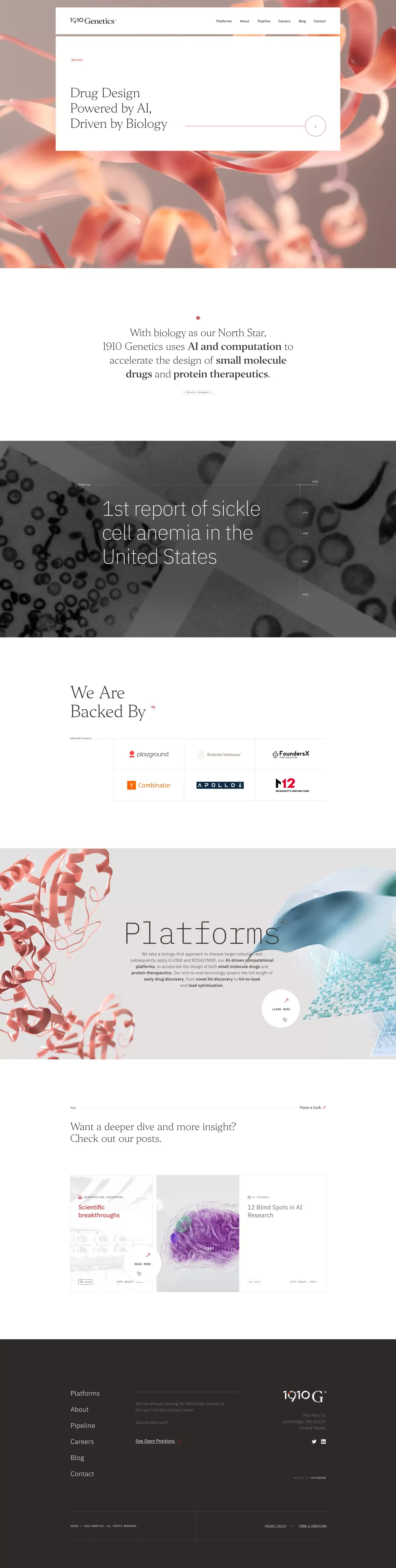 1910 Genetics — Drug Design Powered by AI, Driven by Biology - Landing design