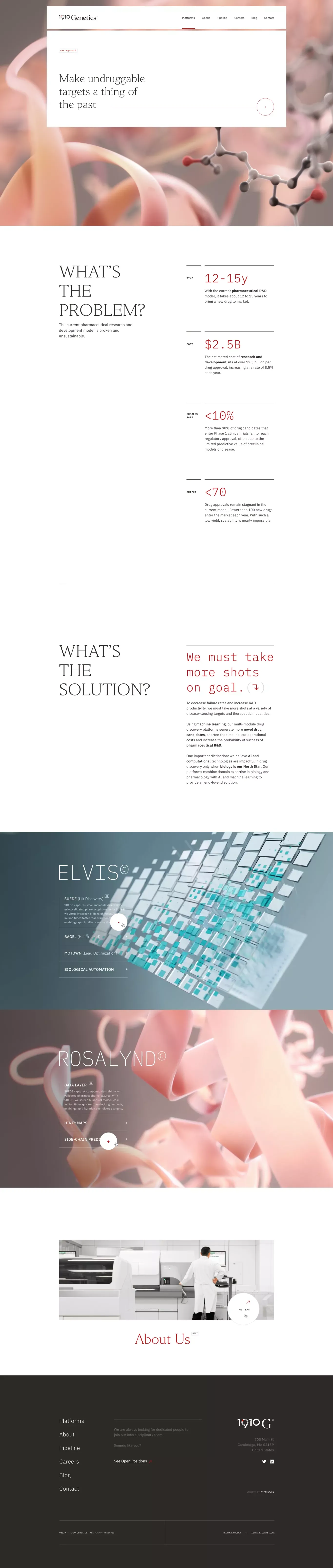 1910 Genetics — Drug Design Powered by AI, Driven by Biology - Product page design