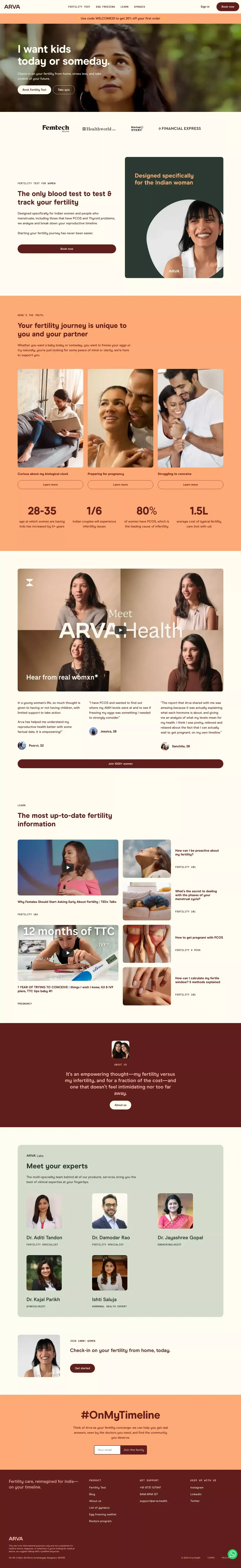 Arva | Fertility on your timeline - Landing design