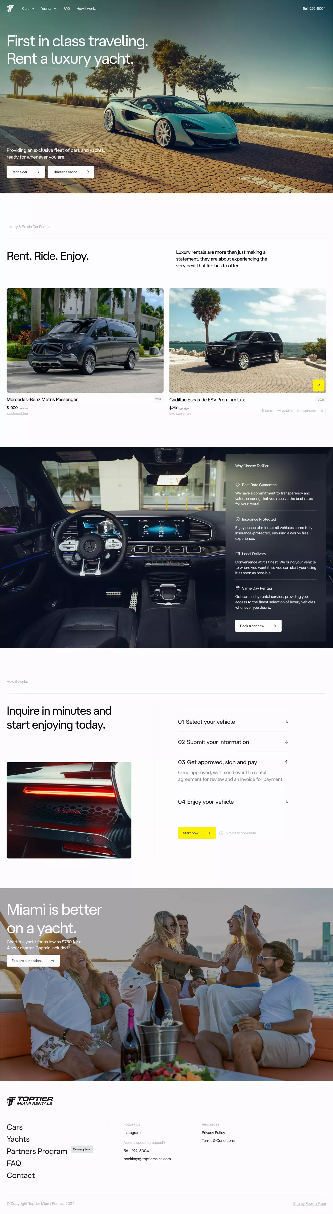 TopTier Miami Rentals | Luxury Car Rentals & Yacht Charters - Landing design