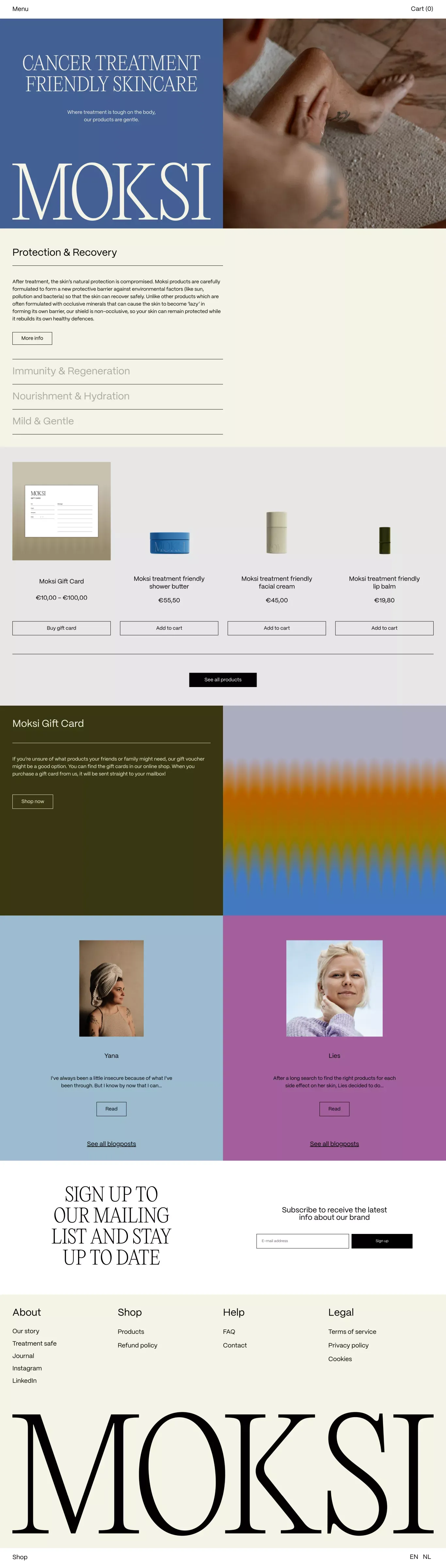 Skincare during cancer treatment - Ecommerce design