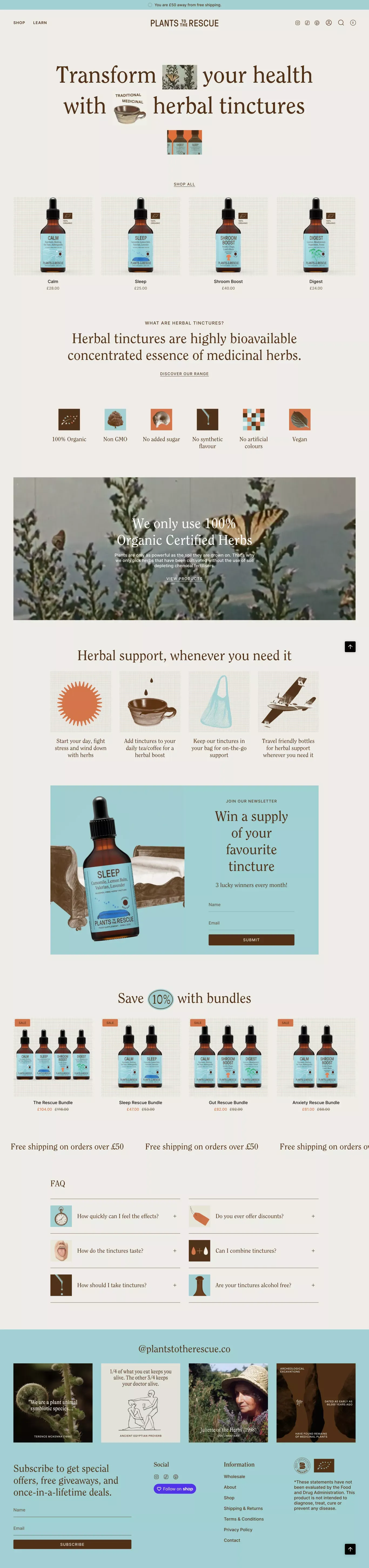 Plants to the Rescue. 100% Organic Plant Tinctures. - Ecommerce design