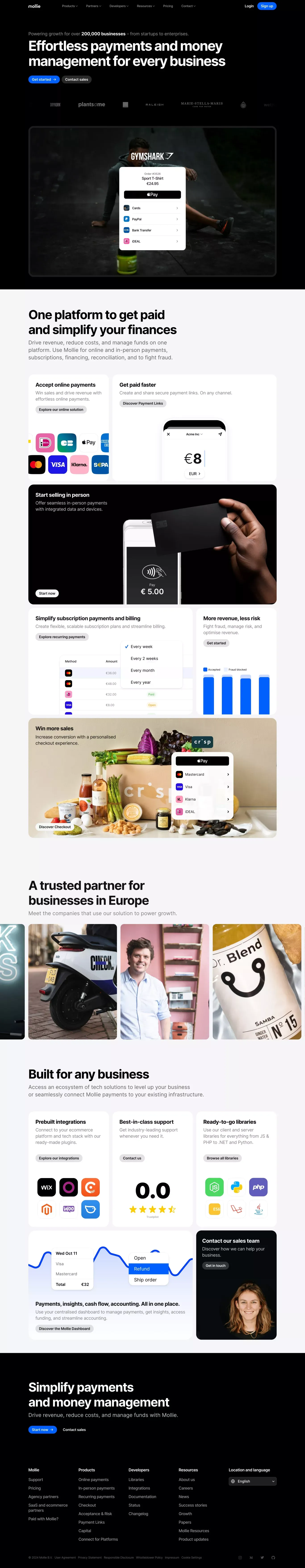 Mollie - Effortless Payments and Money Management - Landing design