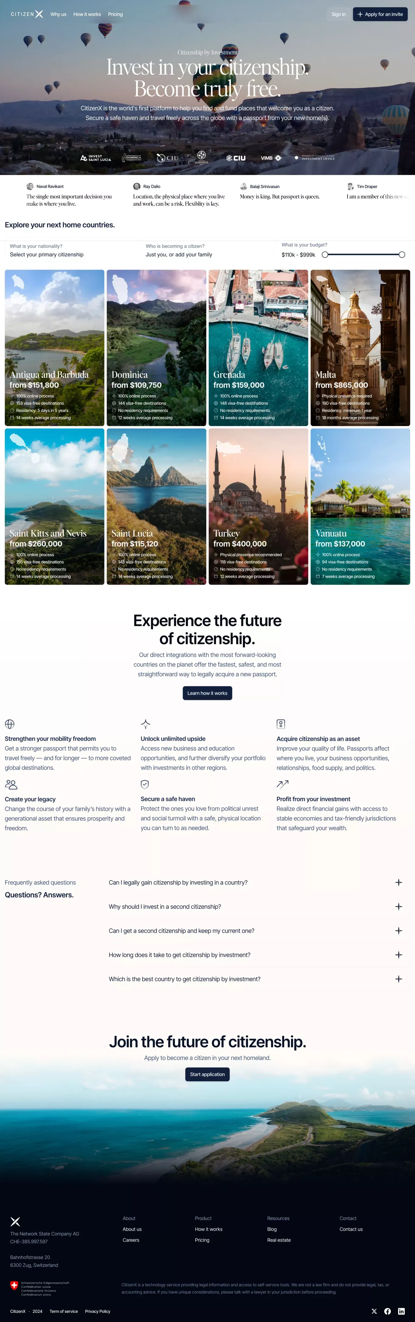 CitizenX | The most trusted Citizenship by Investment platform - Landing design