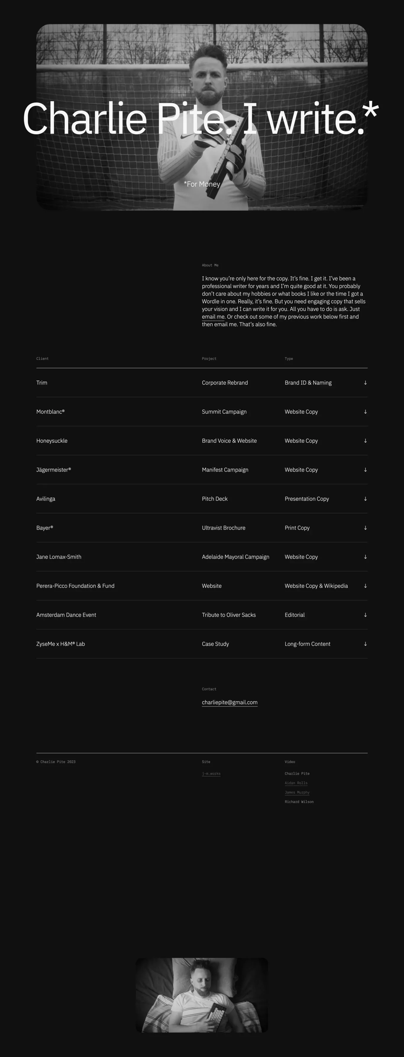 Charlie Pite. I write. - Portfolio design