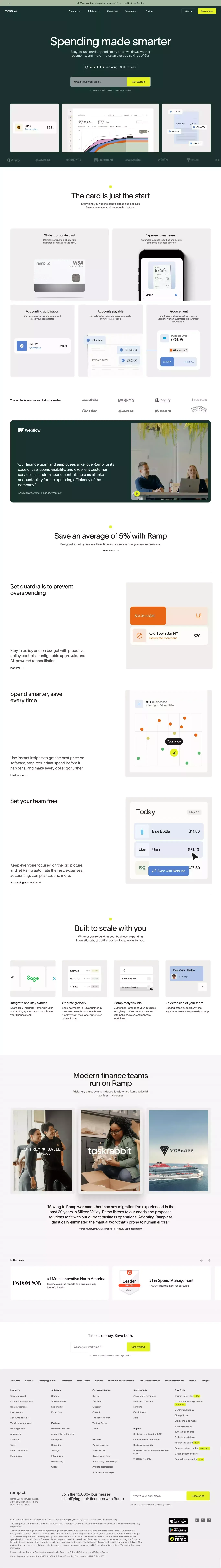 Spend Management, Corporate Cards & Accounts Payable Solutions | Ramp - Landing design