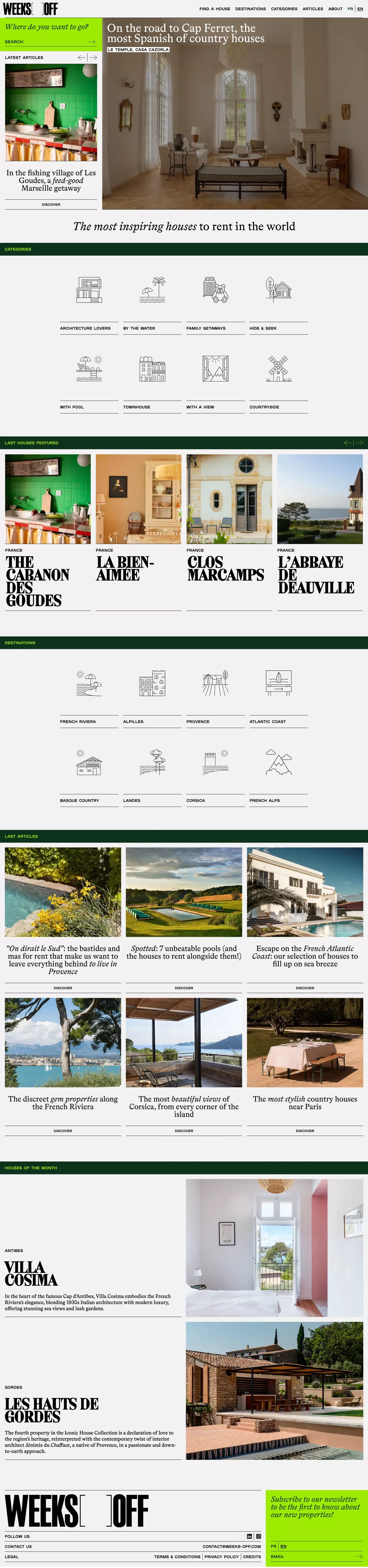 Weeks Off - The guide featuring the best houses to rent in the world - Blog design