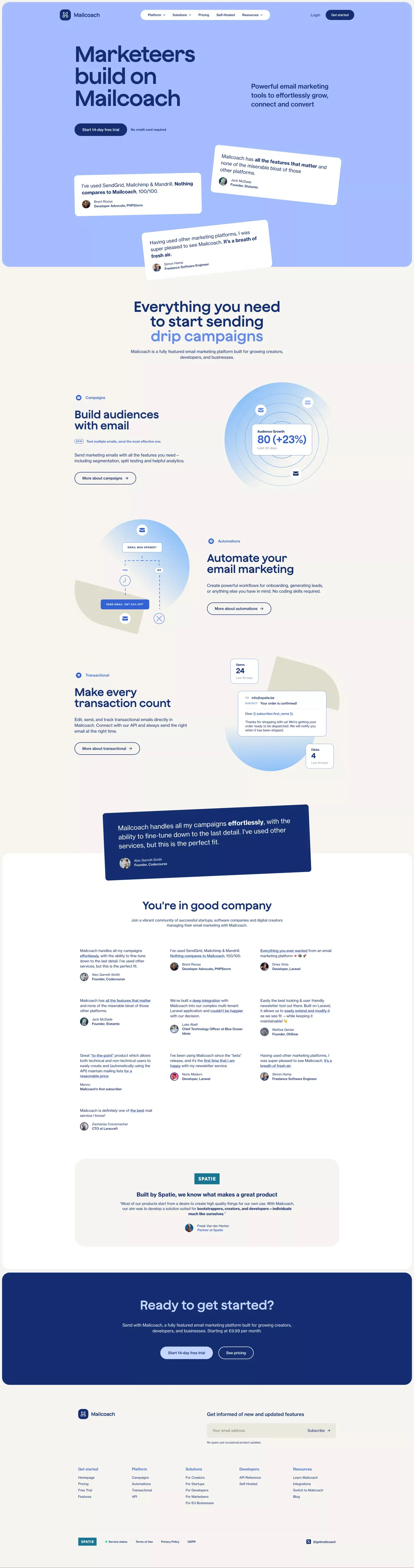 Mailcoach - Powerful email marketing tools - Landing design