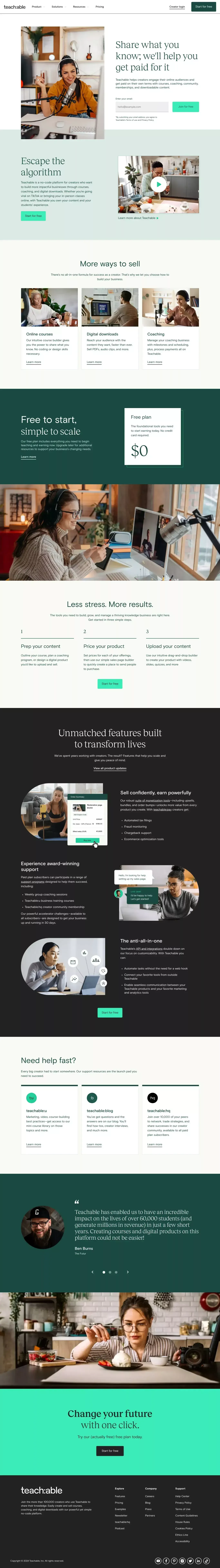 Teachable: Sell Courses, Coaching and Digital Downloads - Landing design