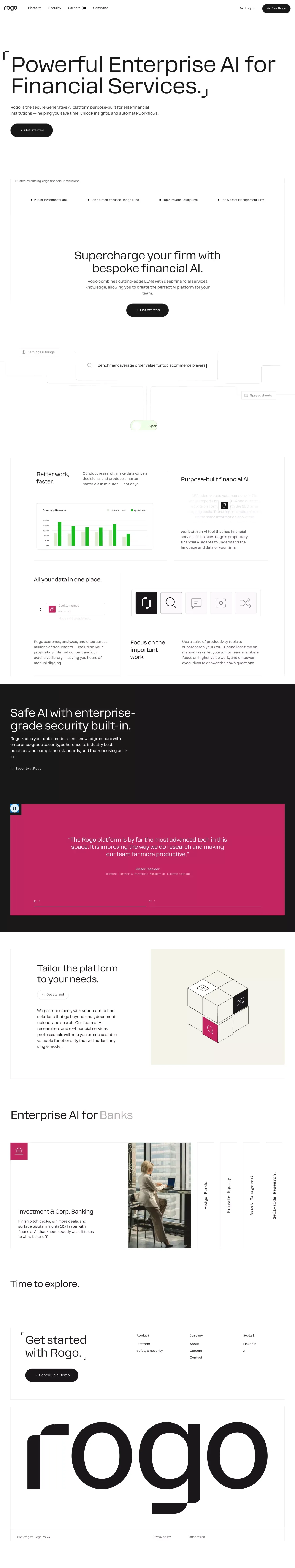 Rogo | Generative AI for financial services - Landing design