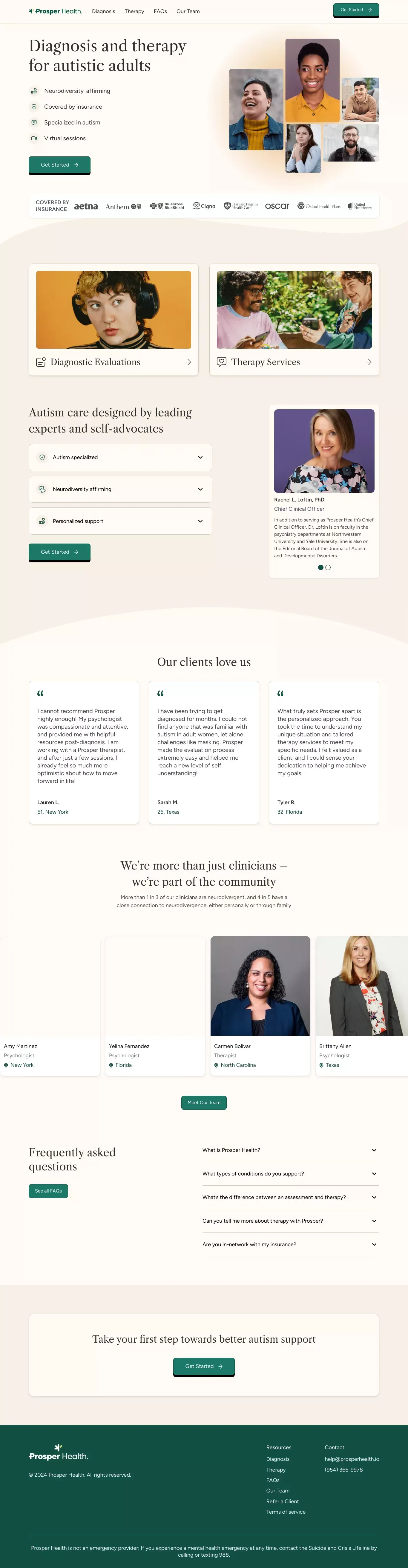 Prosper Health - Diagnosis and Therapy for Autistic Adults - website design