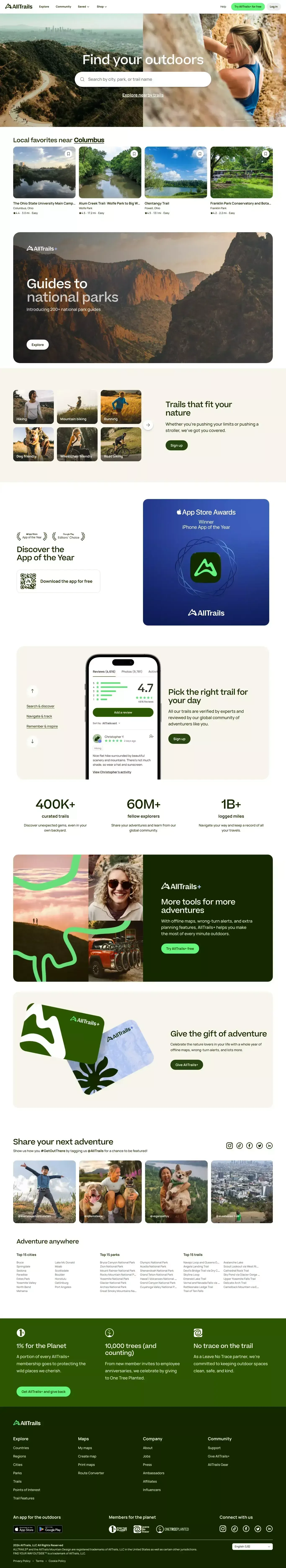 AllTrails: Trail Guides & Maps for Hiking, Camping, and Running | AllTrails - Landing design
