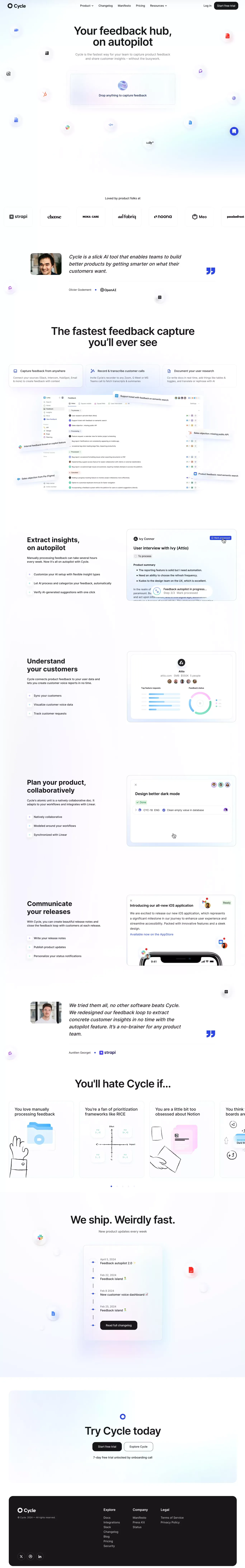 Cycle | Your feedback hub, on autopilot - Landing design