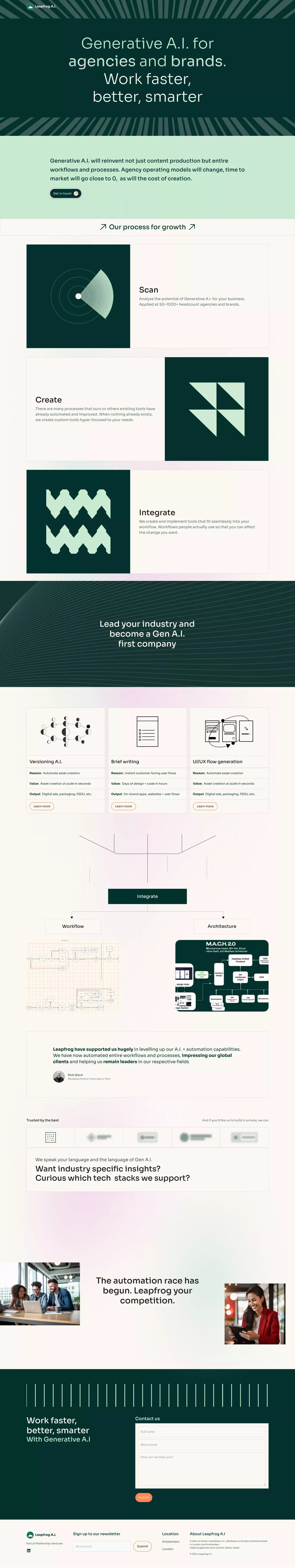 Generative A.I. for Brands and Agencies | Leapfrog.ai - Landing design