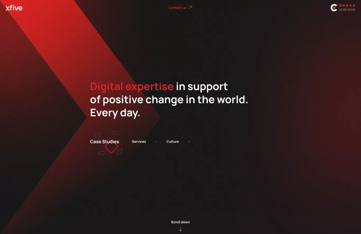 Xfive - Digital expertise for a positive change in the world - Landing design