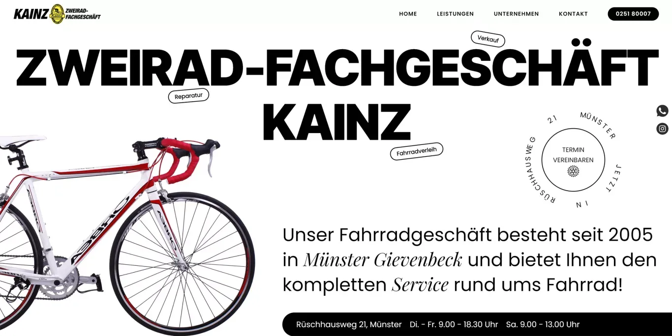Zweiradfachgeschäft Kainz. Reparatur und- Fahrradverleih in Münster - Landing design